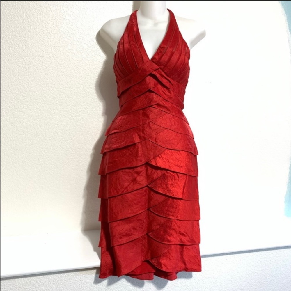 Cache’ Red Tiered Halter Cocktail / Evening Dress; NWOT; Size 2